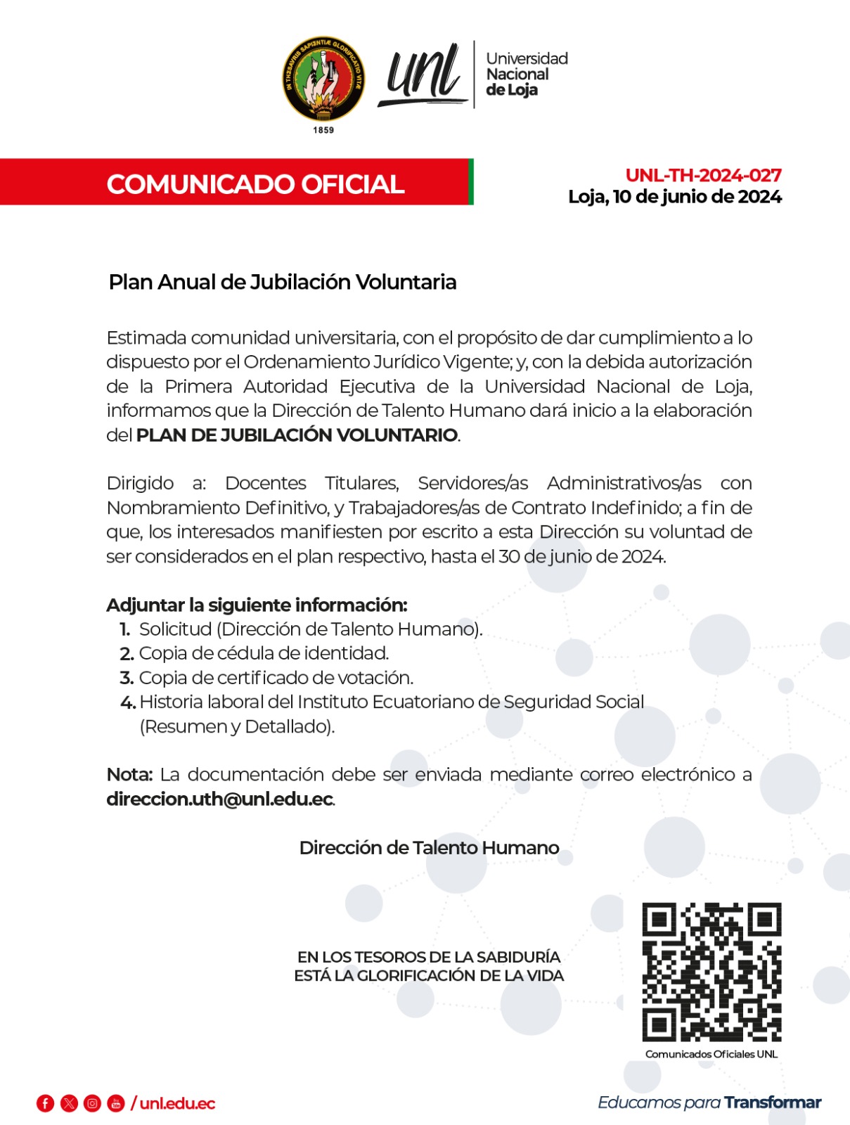 Comunicado Oficial |Plan Anual de Jubilación Voluntaria