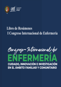Banner azul de la Universidad Nacional de Loja para el Libro de Resúmenes del I Congreso Internacional de Enfermería, enfocado en cuidado e investigación comunitaria.
