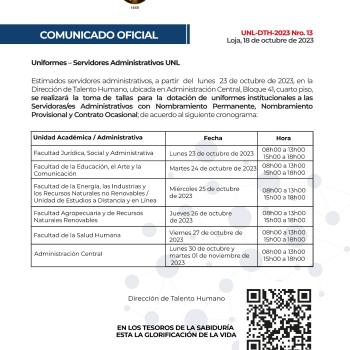 Comunicado Oficial Uniformes Servidores Administrativos