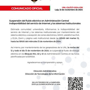 Comunicado Oficial|Suspensión del fluido eléctrico en Administración Central 