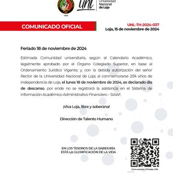 Comunicado Oficial |Feriado 18 de Noviembre de 2024