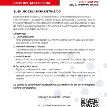 Comunicado Oficial Nro. 042 | Buen uso de la ropa de trabajo