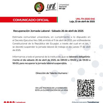 Comunicado Oficial Nro. 046 | Recuperación Jornada Laboral - Sábado 26 de abril de 2025