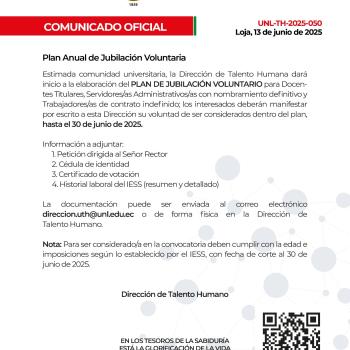 Comunicado Oficial Nro. 050 | Plan Anual de Jubilación Voluntario 2025