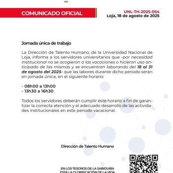 Comunicado Oficial Nro. 054 | Jornada Laboral Primer Periodo Vacacional