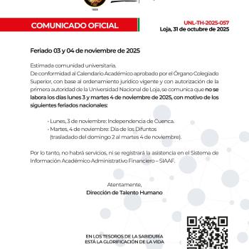 Comunicado Oficial Nro. 057 | Feriado 03 y 04 de noviembre de 2025
