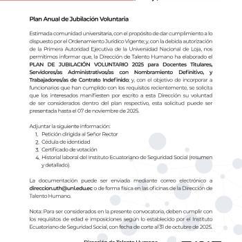 Comunicado Oficial Nro. 058. Plan Anual de Jubilación Voluntaria