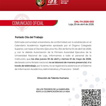 Comunicado Oficial Nro. 03 | Feriado Día del Trabajo