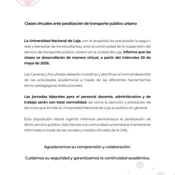 Comunicado Oficial Nro. 05| Clases virtuales ante paralización del transporte público