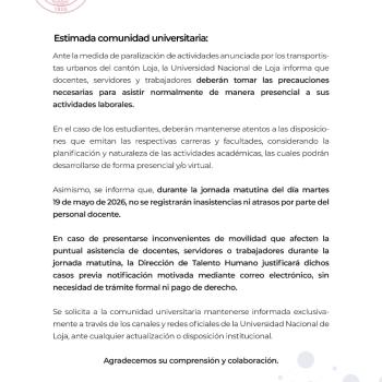 Comunicado Oficial Nro. 04 | Disposiciones institucionales ante paralización del transporte urbano del cantón Loja.