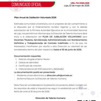 Comunicado Oficial Nro. 06 | Plan de Jubilación Voluntaria 2026