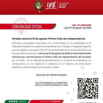 Comunicado Oficial Nro. 09 | Feriado Nacional 10 de Agosto: Primer Grito de Independencia