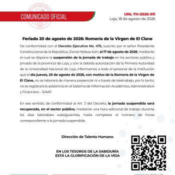 Comunicado Oficial Nro. 010 - 011 | Descanso Romeria Virgen del Cisne